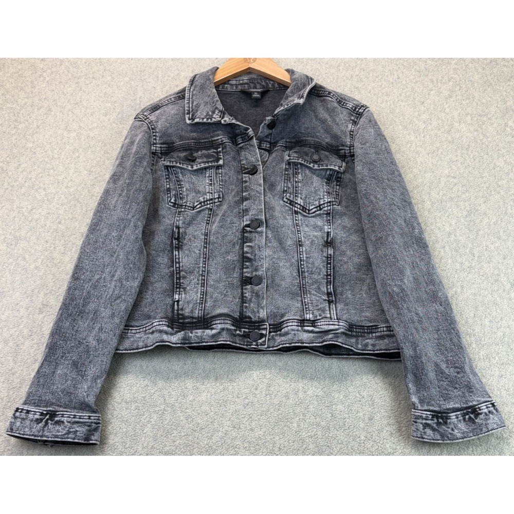 Simply Vera Vera Wang Womens Trucker Jacket Gray Denim Long Sleeve Pockets XL